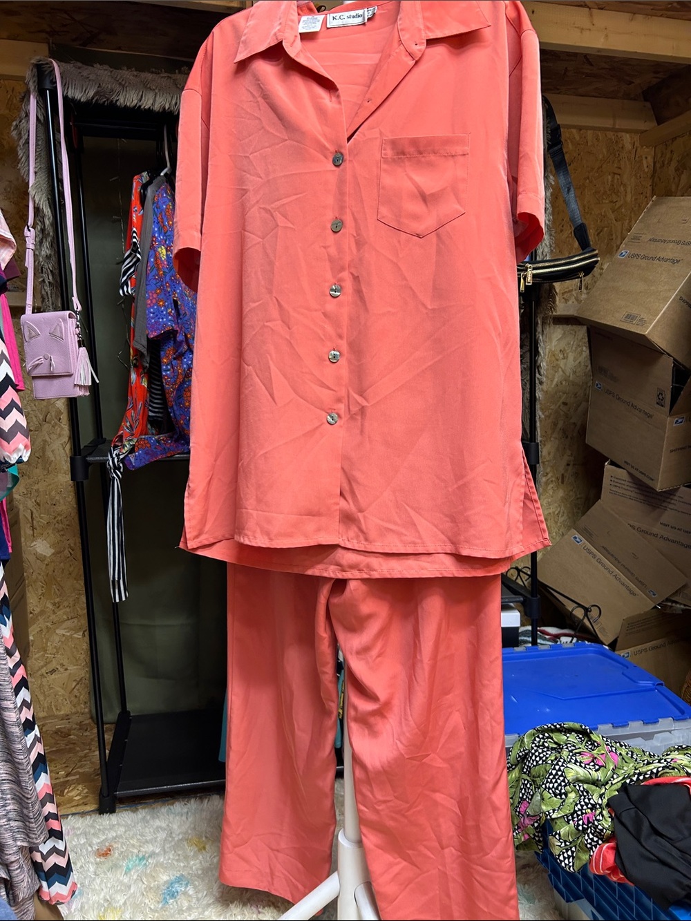 KC Studio Coral Short-Sleeve Pajama Set - Women's Relaxed Two-Piece Size 18